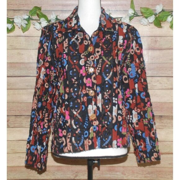 Sara Studio Colorful Bold Retro Size XL Lightweight Shacket Button Front Sequin - Picture 3 of 10